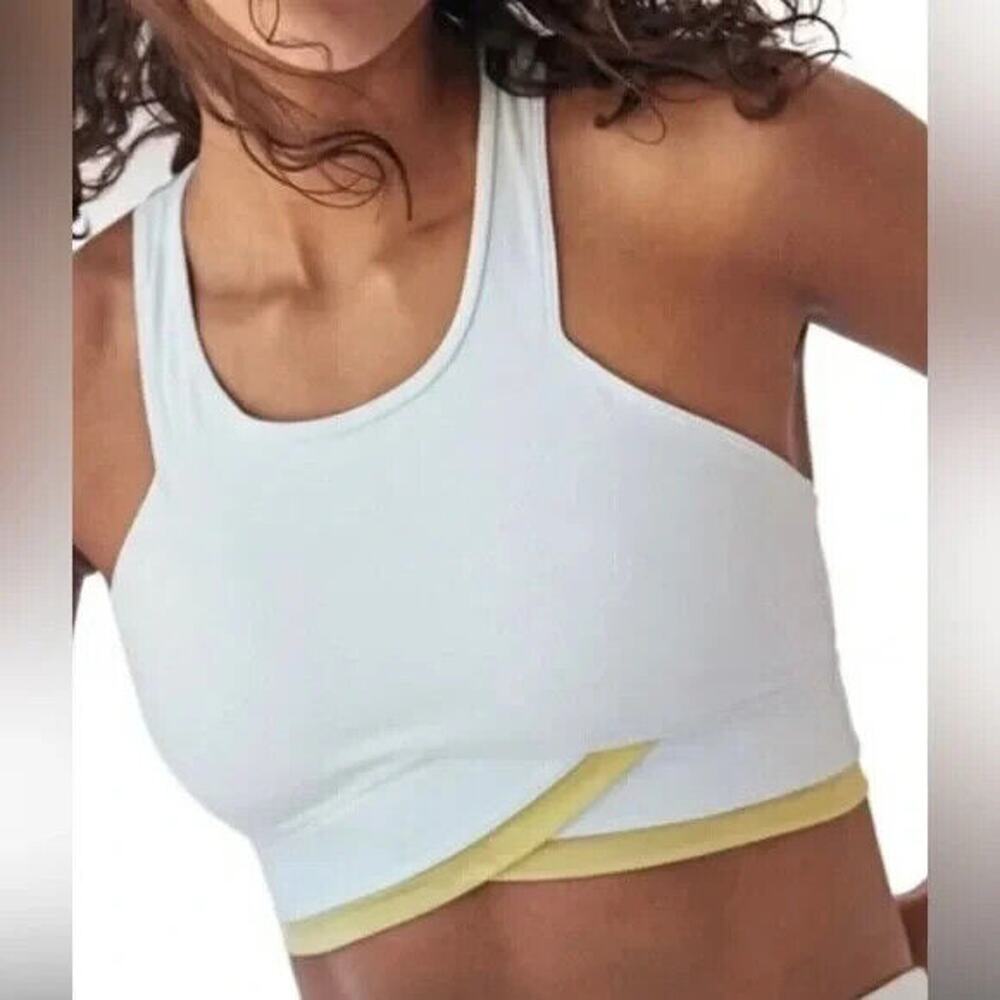 Free People Two-Tone White and Pale Yellow Racerback Sports Bra - Picture 2 of 10